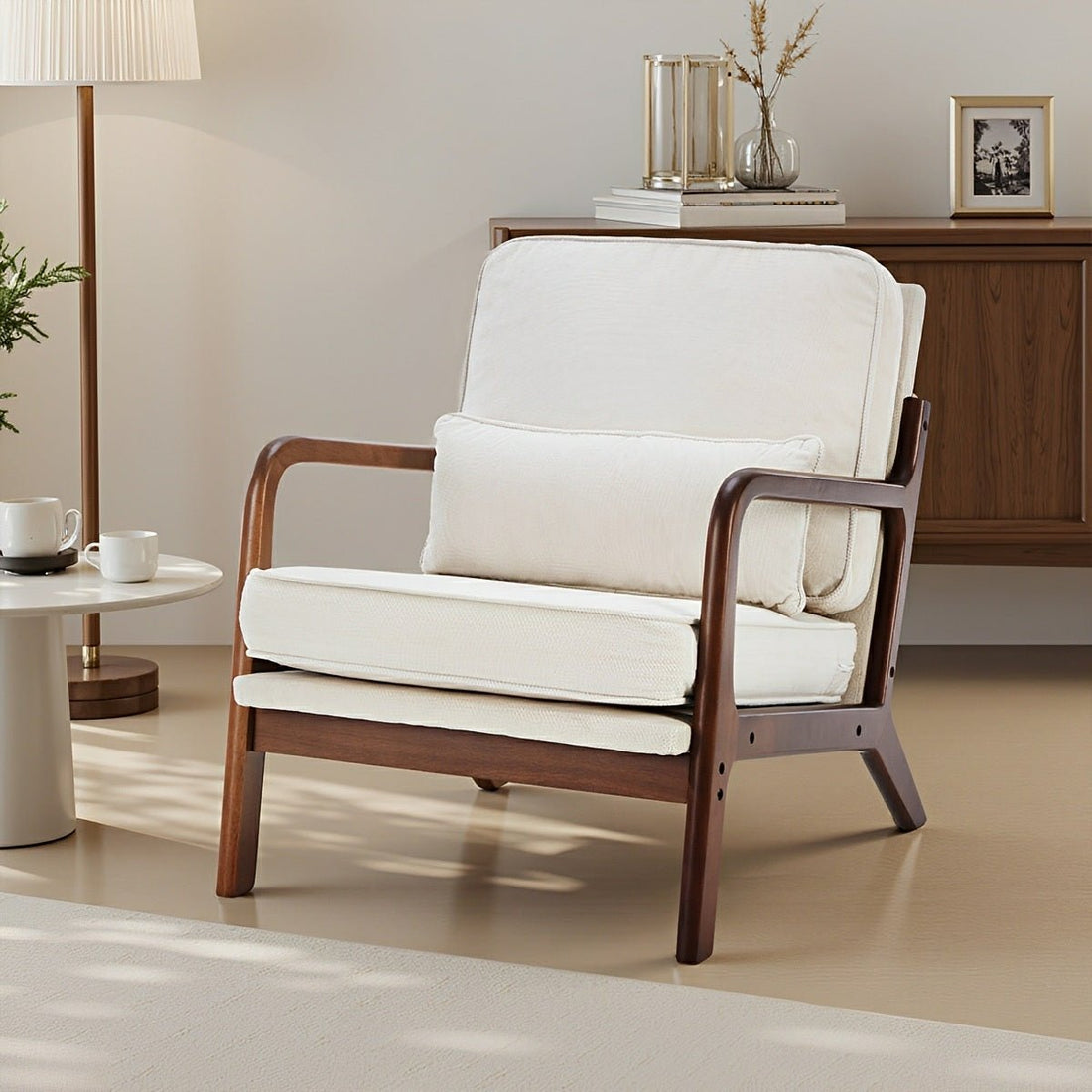 Mid Century Modern Accent Chair with Arms – Solid Wood - Flyachilles
