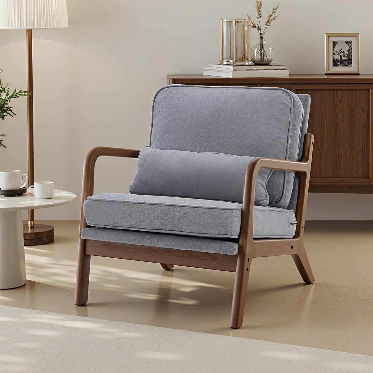 Mid Century Modern Accent Chair with Arms – Solid Wood - Flyachilles
