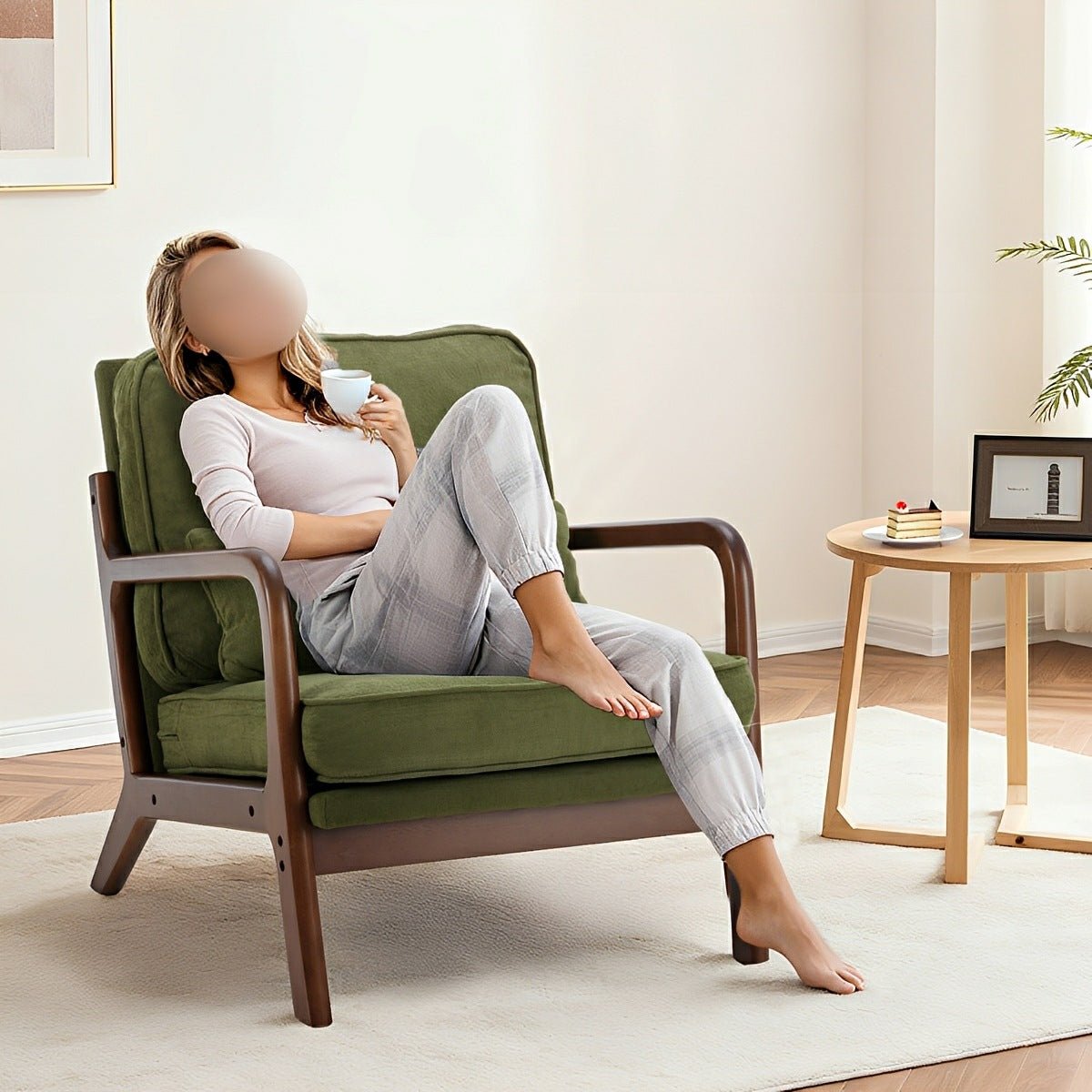 Mid Century Modern Accent Chair with Arms – Solid Wood - Flyachilles