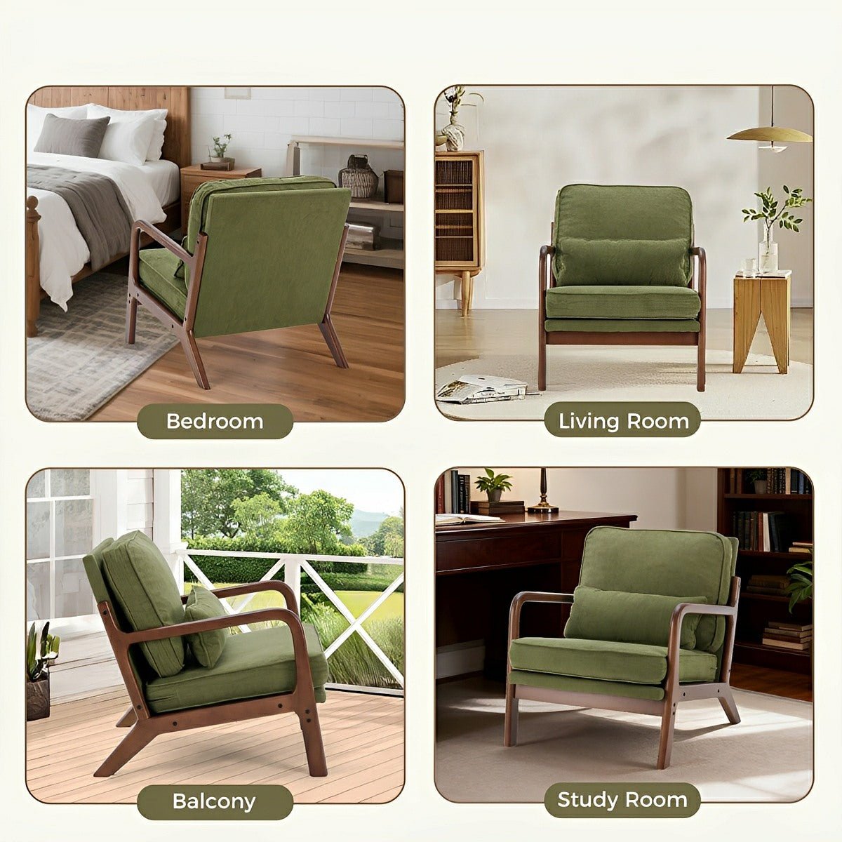 Mid Century Modern Accent Chair with Arms – Solid Wood - Flyachilles