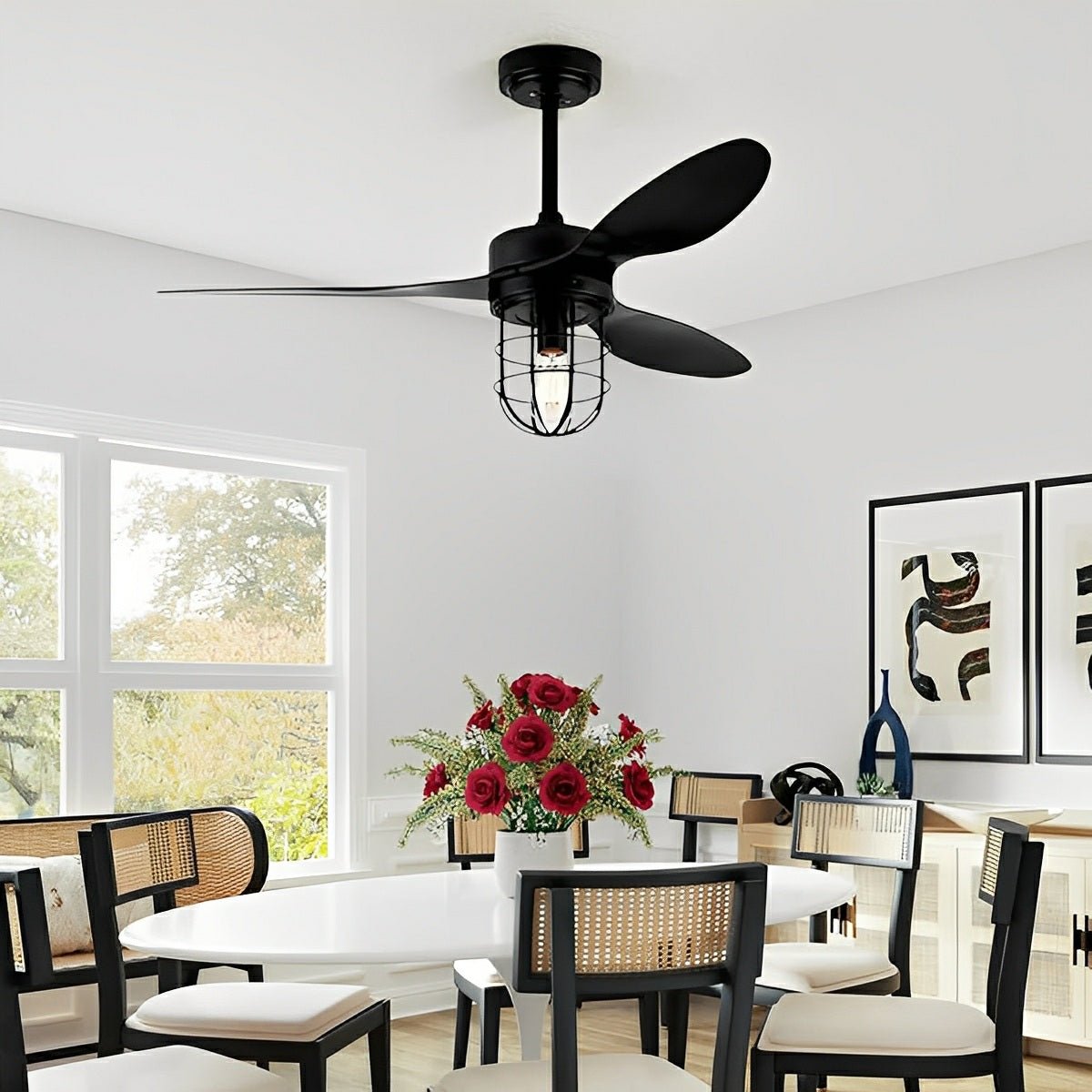 Mid - Century Modern DC Motor Reverse Ceiling Fan - with Lanterns Light - Flyachilles