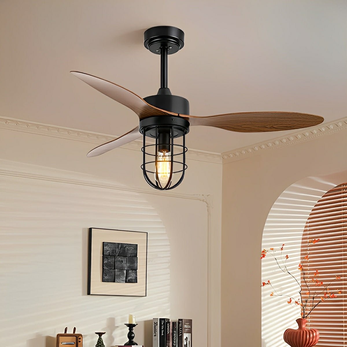 Mid - Century Modern DC Motor Reverse Ceiling Fan - with Lanterns Light - Flyachilles