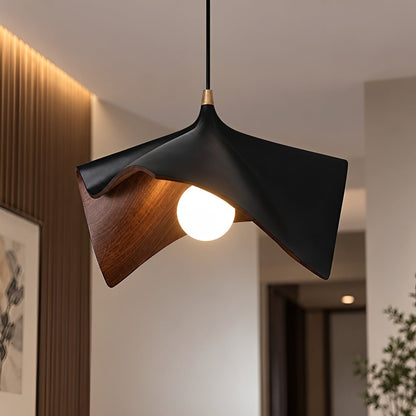 Mid-Century Modern Sculptural Wood Grain Pendant Light - Flyachilles