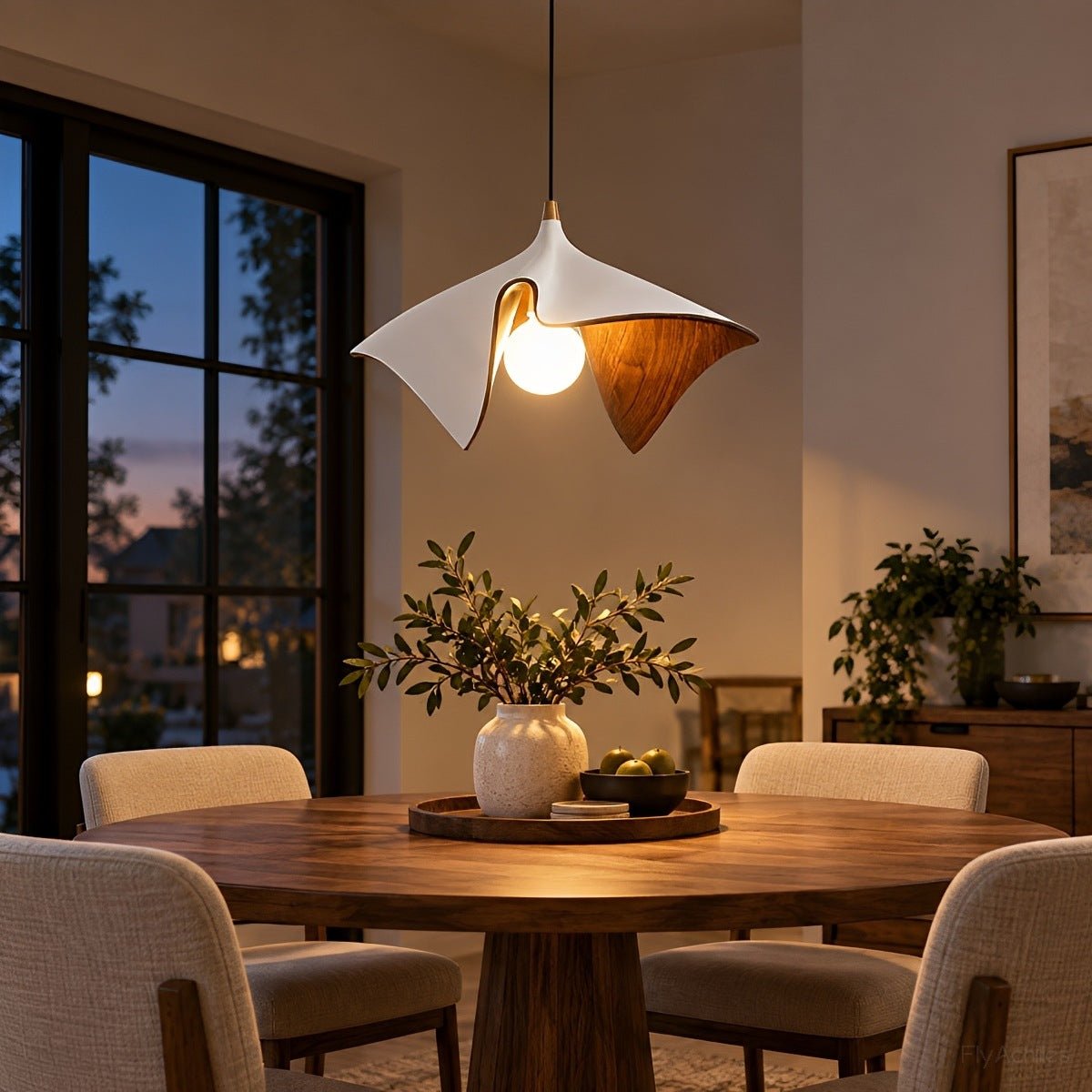 Mid-Century Modern Sculptural Wood Grain Pendant Light - Flyachilles