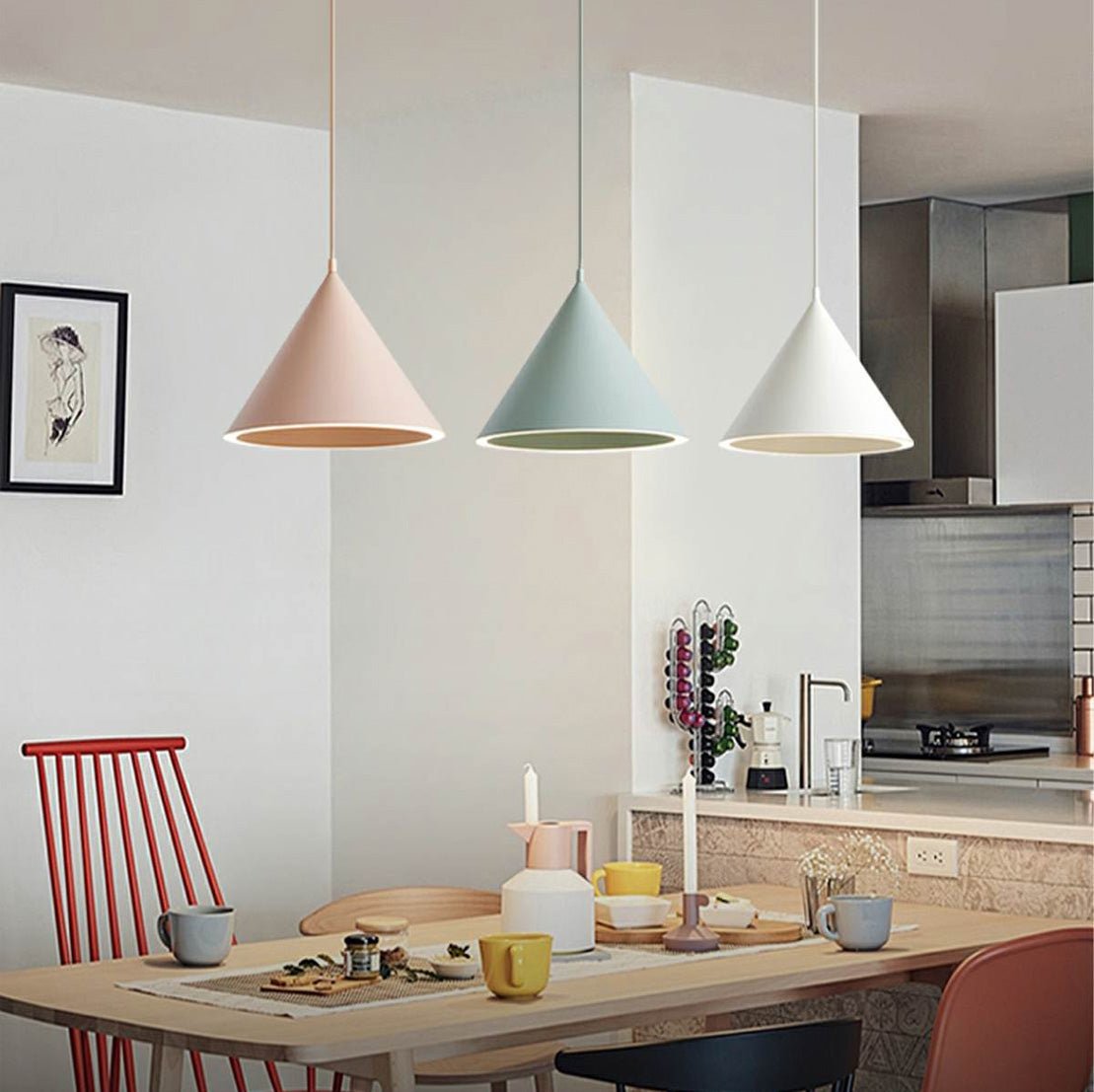 Minimalist Conical LED Macaron Color Pendant Light Island Lighting Chandelier - Flyachilles