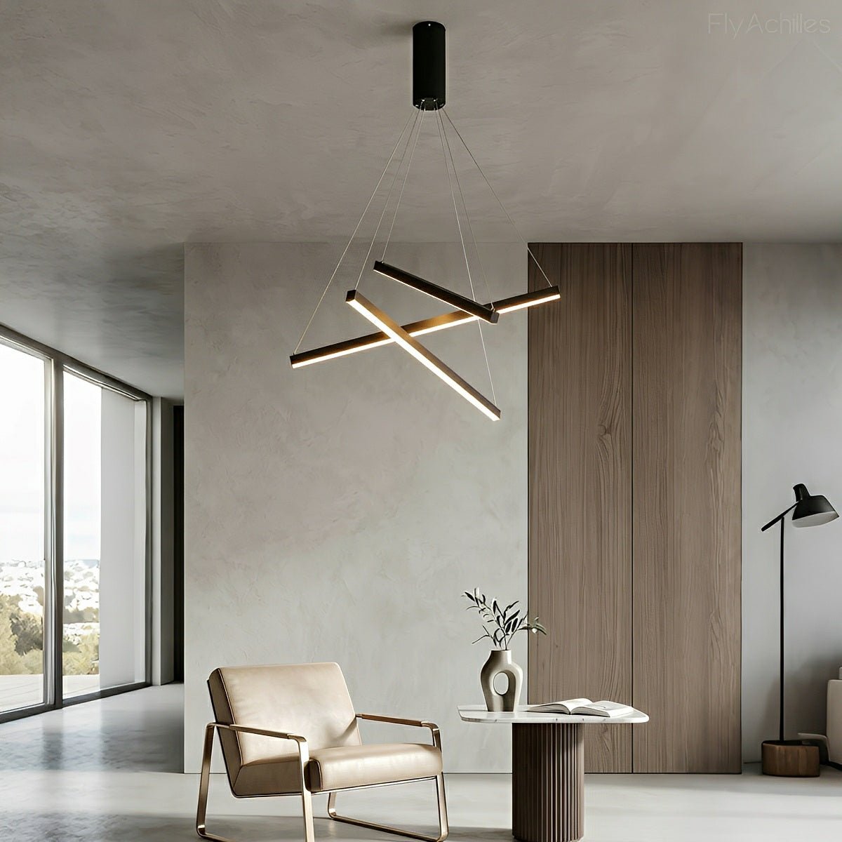 Minimalist Geometric Tiered Strip Dimming LED Black Modern Chandelier - Flyachilles