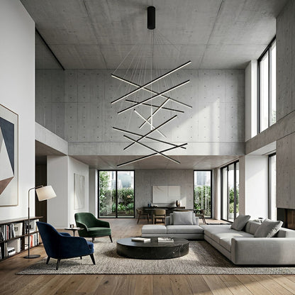 Minimalist Geometric Tiered Strip Dimming LED Black Modern Chandelier - Flyachilles
