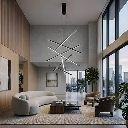 Minimalist Geometric Tiered Strip Dimming LED Black Modern Chandelier - Flyachilles