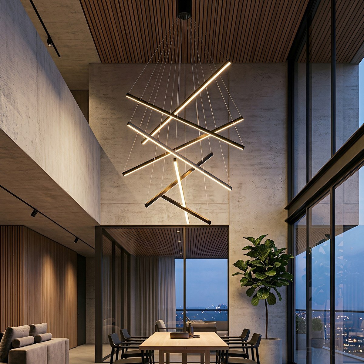 Minimalist Geometric Tiered Strip Dimming LED Black Modern Chandelier - Flyachilles