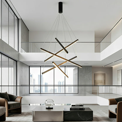 Minimalist Geometric Tiered Strip Dimming LED Black Modern Chandelier - Flyachilles