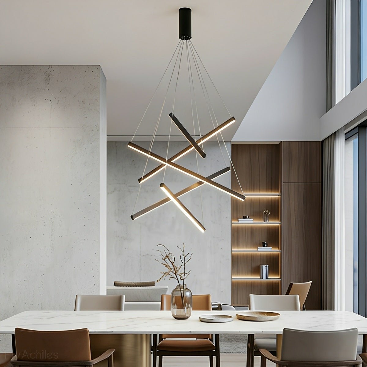 Minimalist Geometric Tiered Strip Dimming LED Black Modern Chandelier - Flyachilles