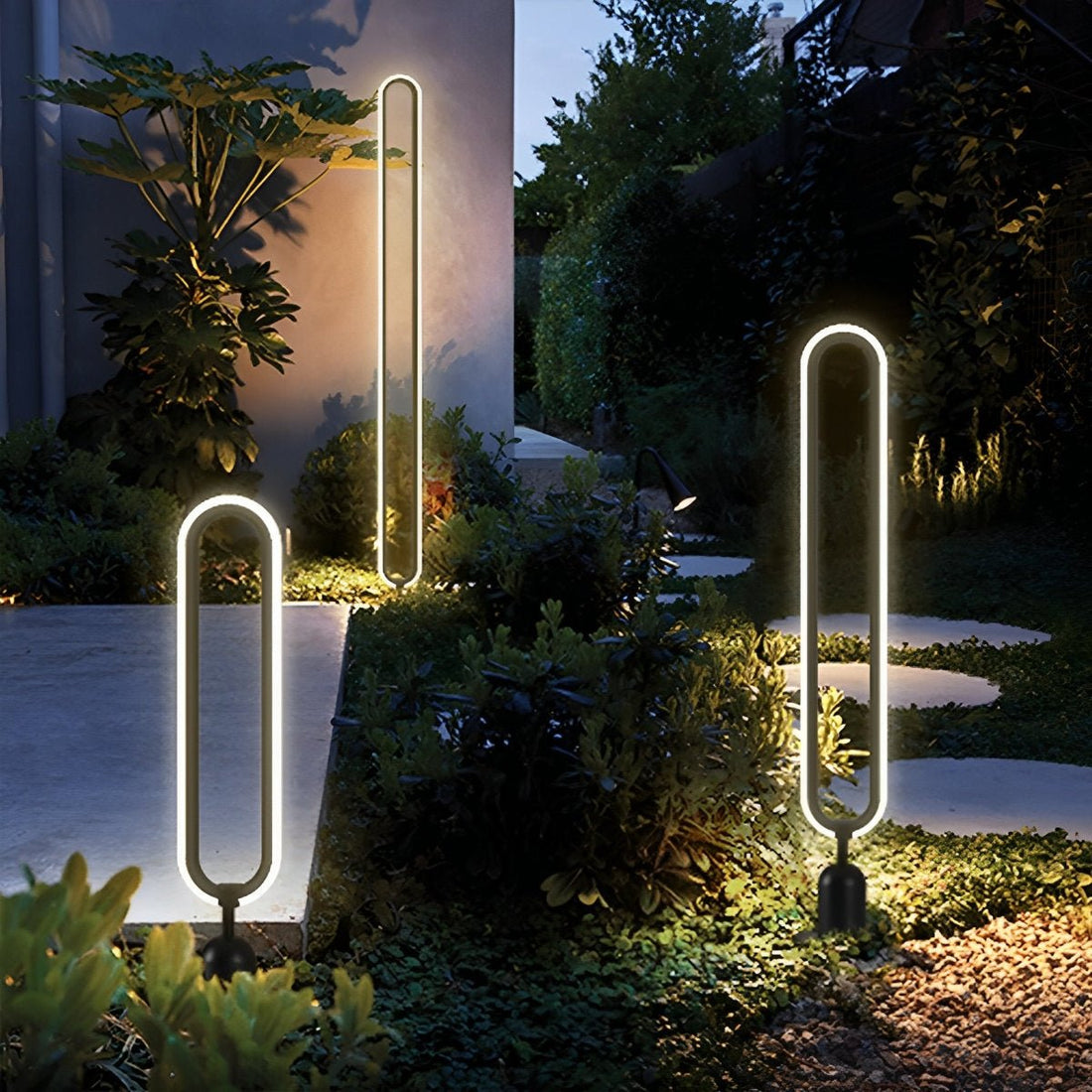 Minimalist Long Oval Ring Led Waterproof Black Modern Solar Lights - Flyachilles