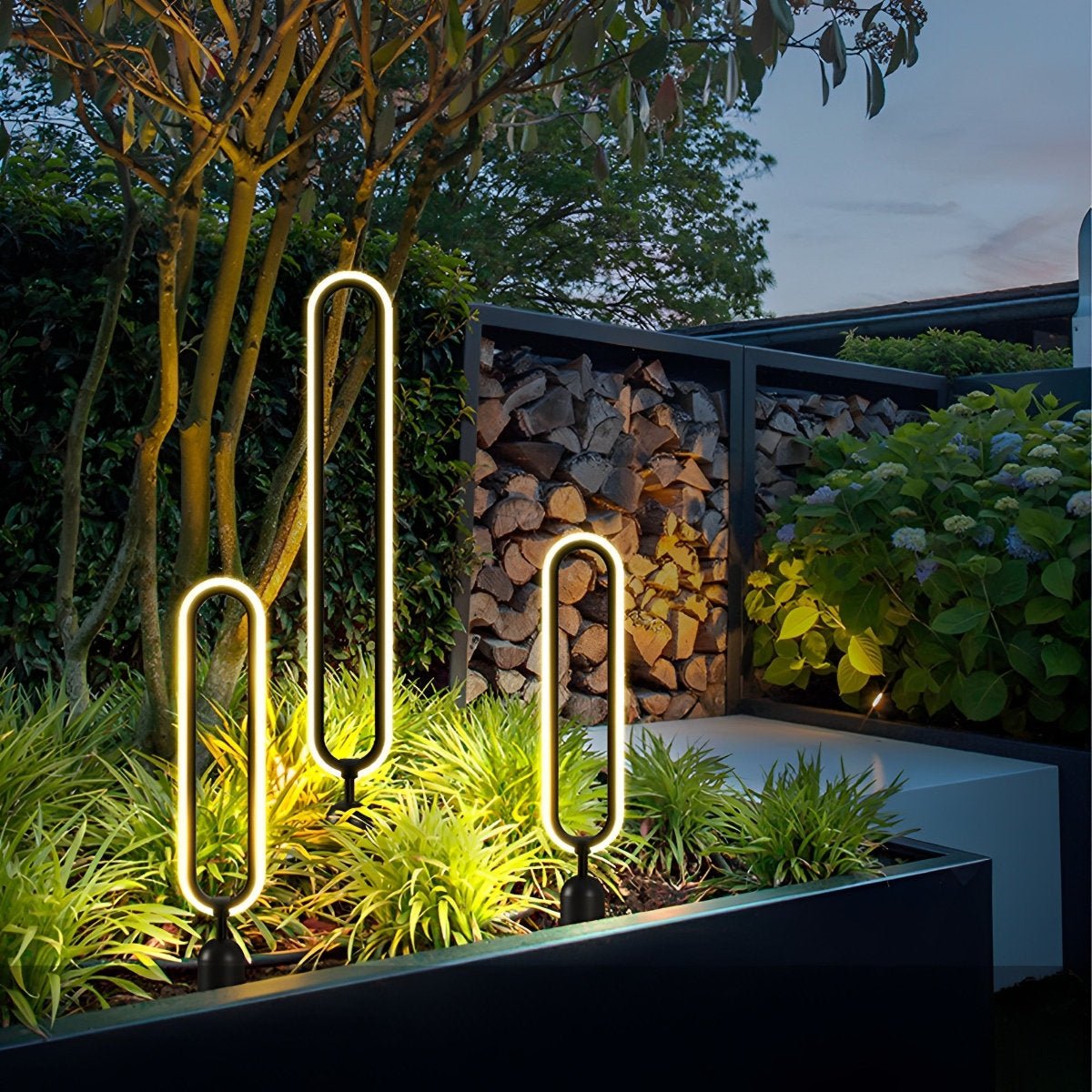 Minimalist Long Oval Ring Led Waterproof Black Modern Solar Lights - Flyachilles