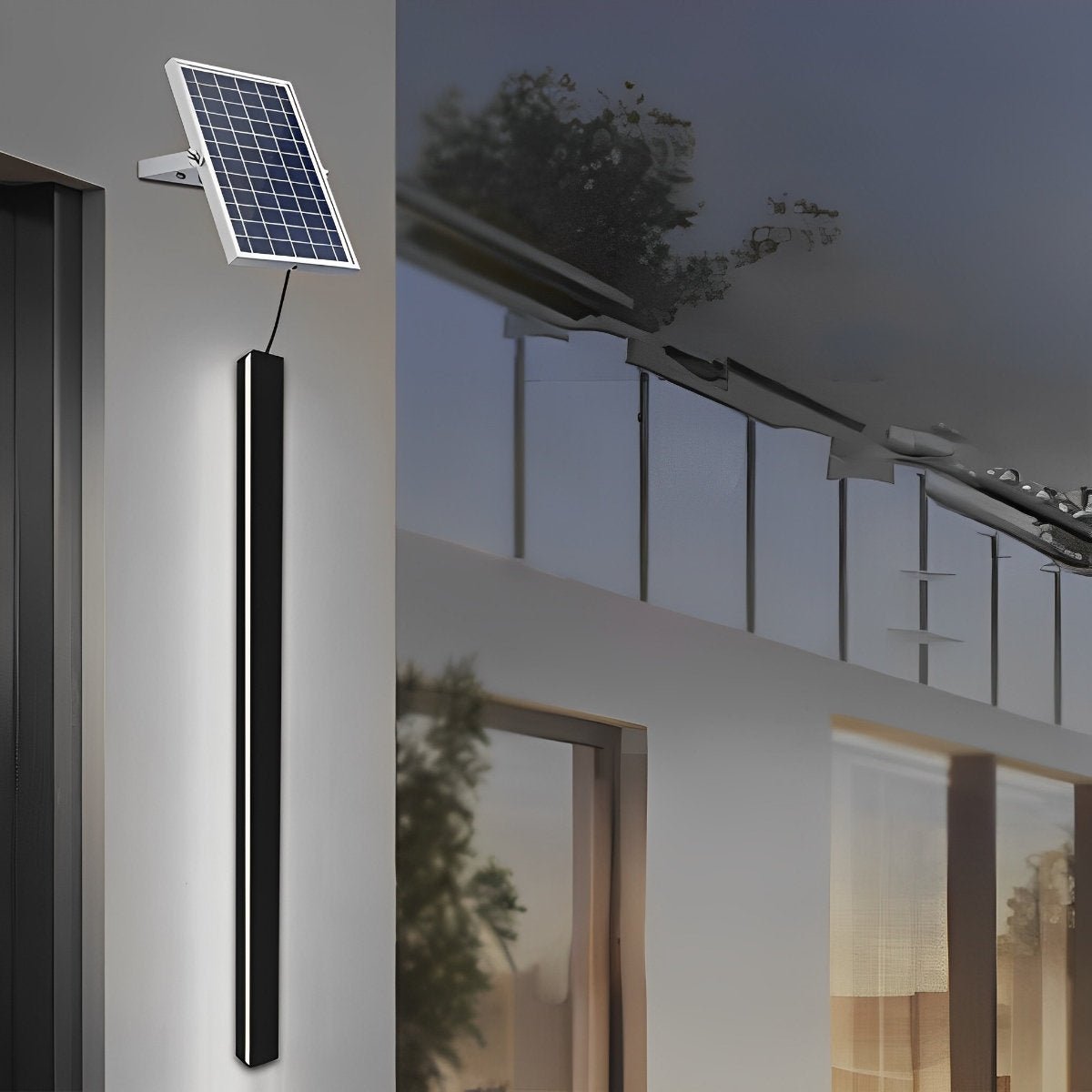 Minimalist Long Strip LED Waterproof Black Modern Solar Wall Light - Flyachilles