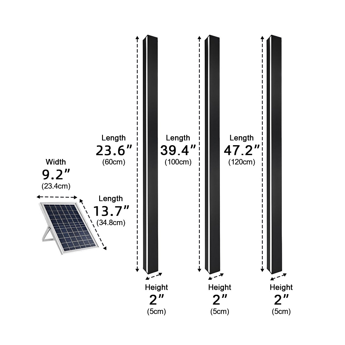 Minimalist Long Strip LED Waterproof Black Modern Solar Wall Light - Flyachilles