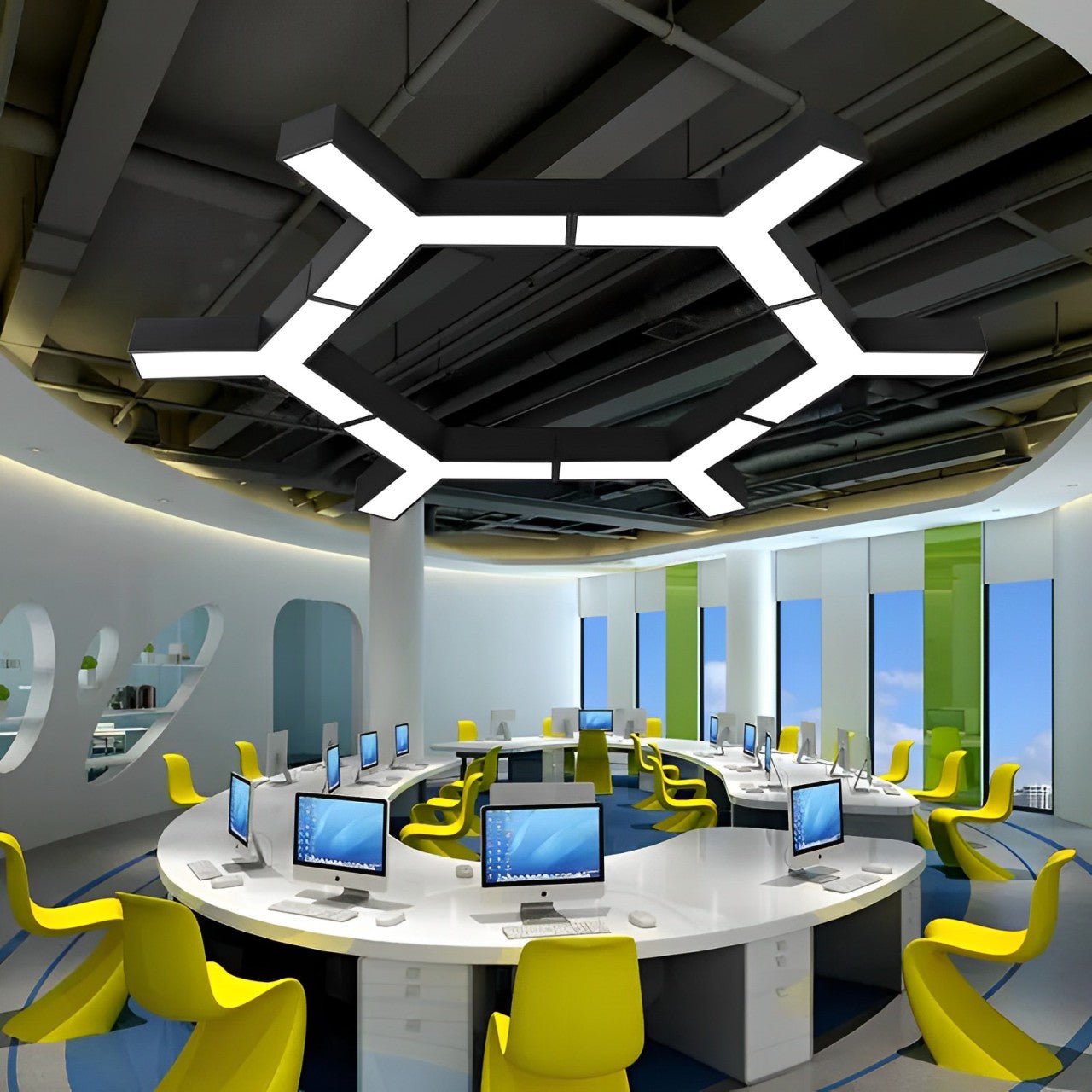 Minimalist Modern Geometric Y - Shaped Office Chandelier LED Hanging Ceiling Lighting - Flyachilles