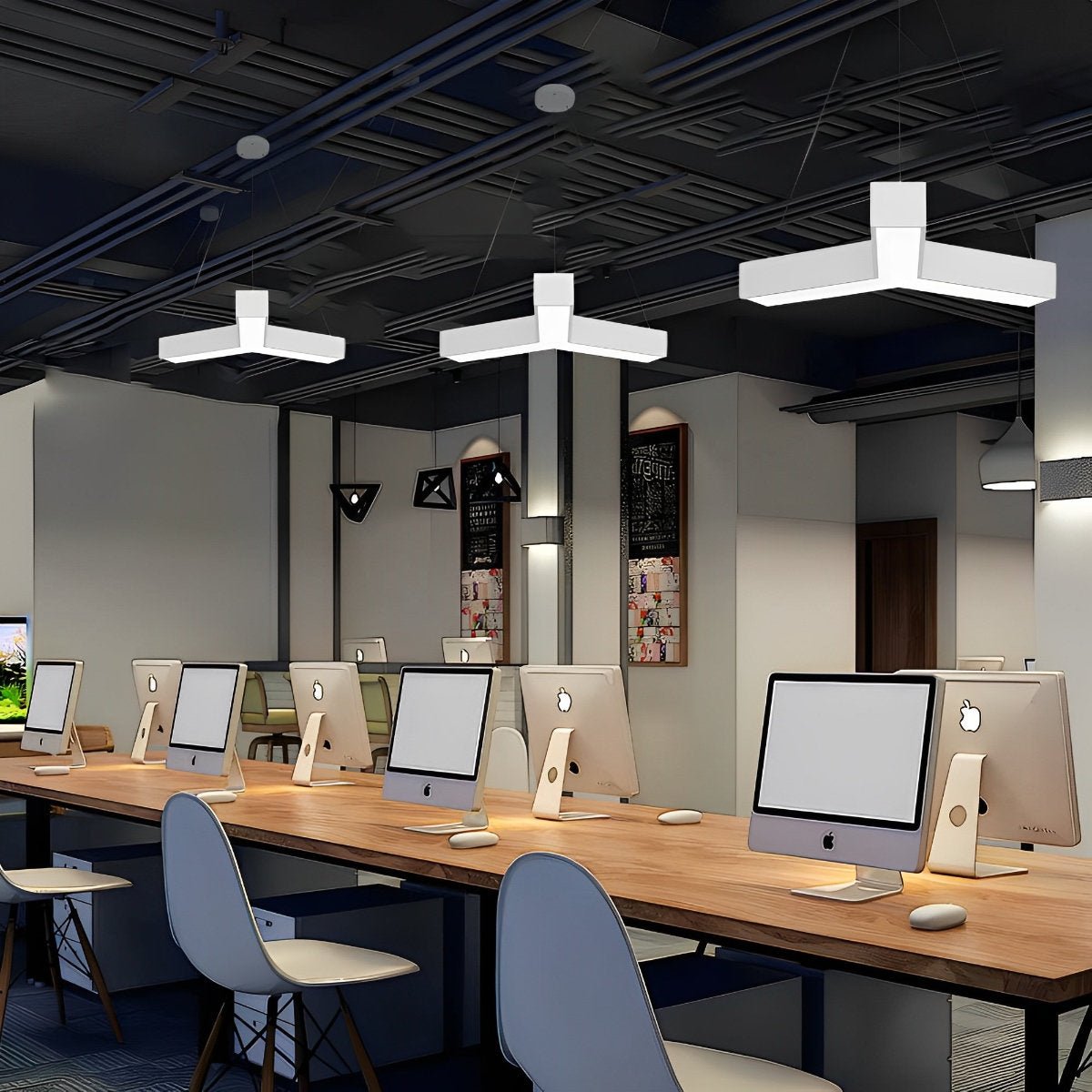 Minimalist Modern Geometric Y - Shaped Office Chandelier LED Hanging Ceiling Lighting - Flyachilles