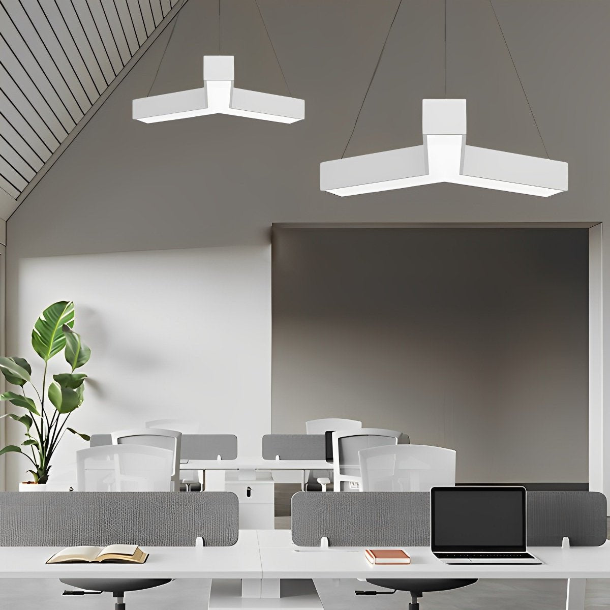 Minimalist Modern Geometric Y - Shaped Office Chandelier LED Hanging Ceiling Lighting - Flyachilles