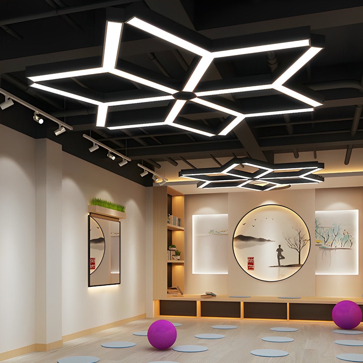 Minimalist Modern Geometric Y - Shaped Office Chandelier LED Hanging Ceiling Lighting - Flyachilles