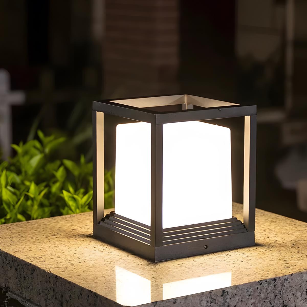 Minimalist Square Waterproof LED Black Modern Solar Fence Post Lights Colum Light - Flyachilles