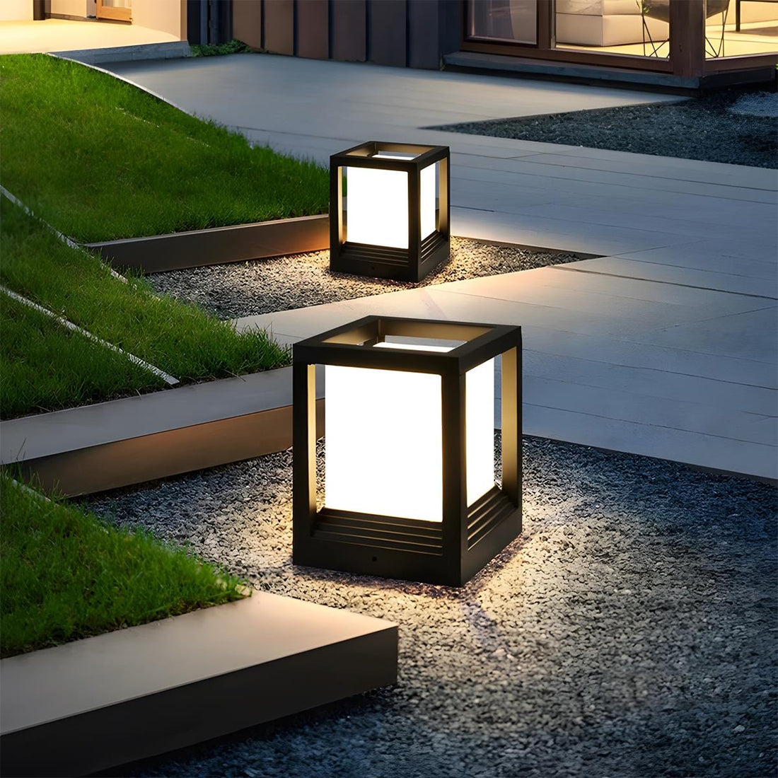 Minimalist Square Waterproof LED Black Modern Solar Fence Post Lights Colum Light - Flyachilles