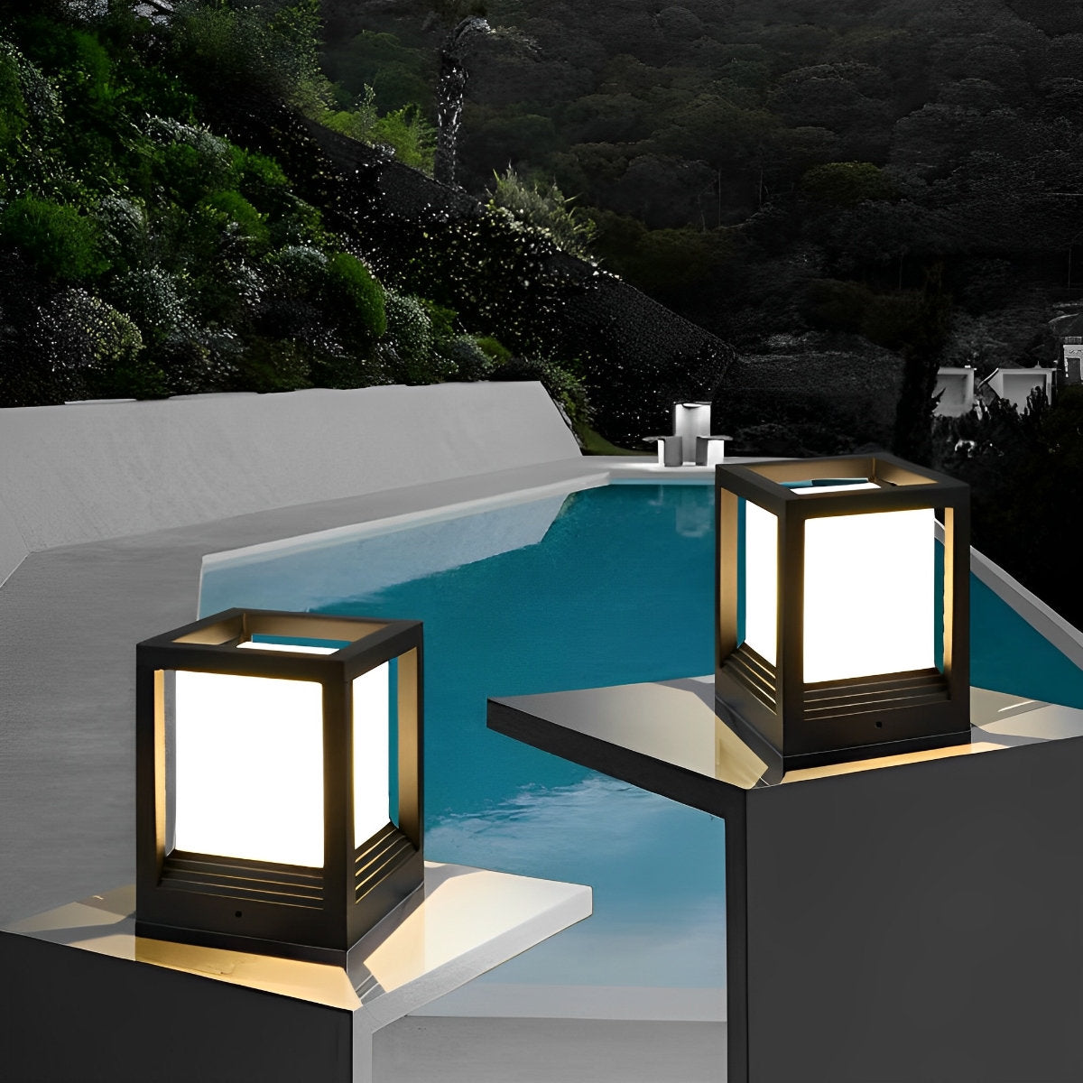 Minimalist Square Waterproof LED Black Modern Solar Fence Post Lights Colum Light - Flyachilles