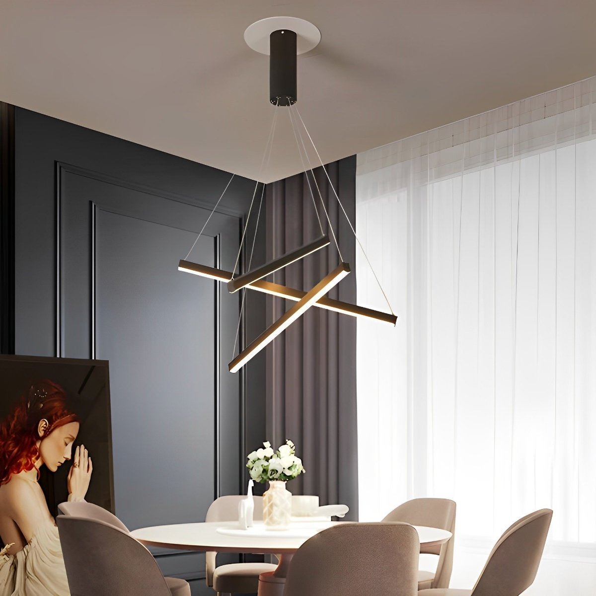 Minimalist Strip Stepless Dimming LED Black Modern Chandelier with Remote - Flyachilles