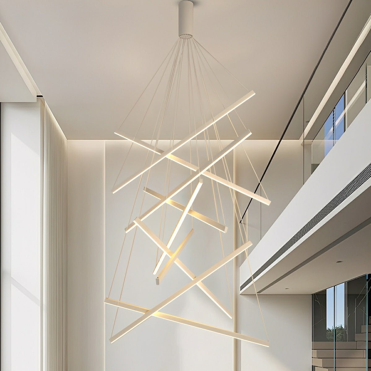 Minimalist Strip Stepless Dimming LED White Modern Chandelier - Flyachilles