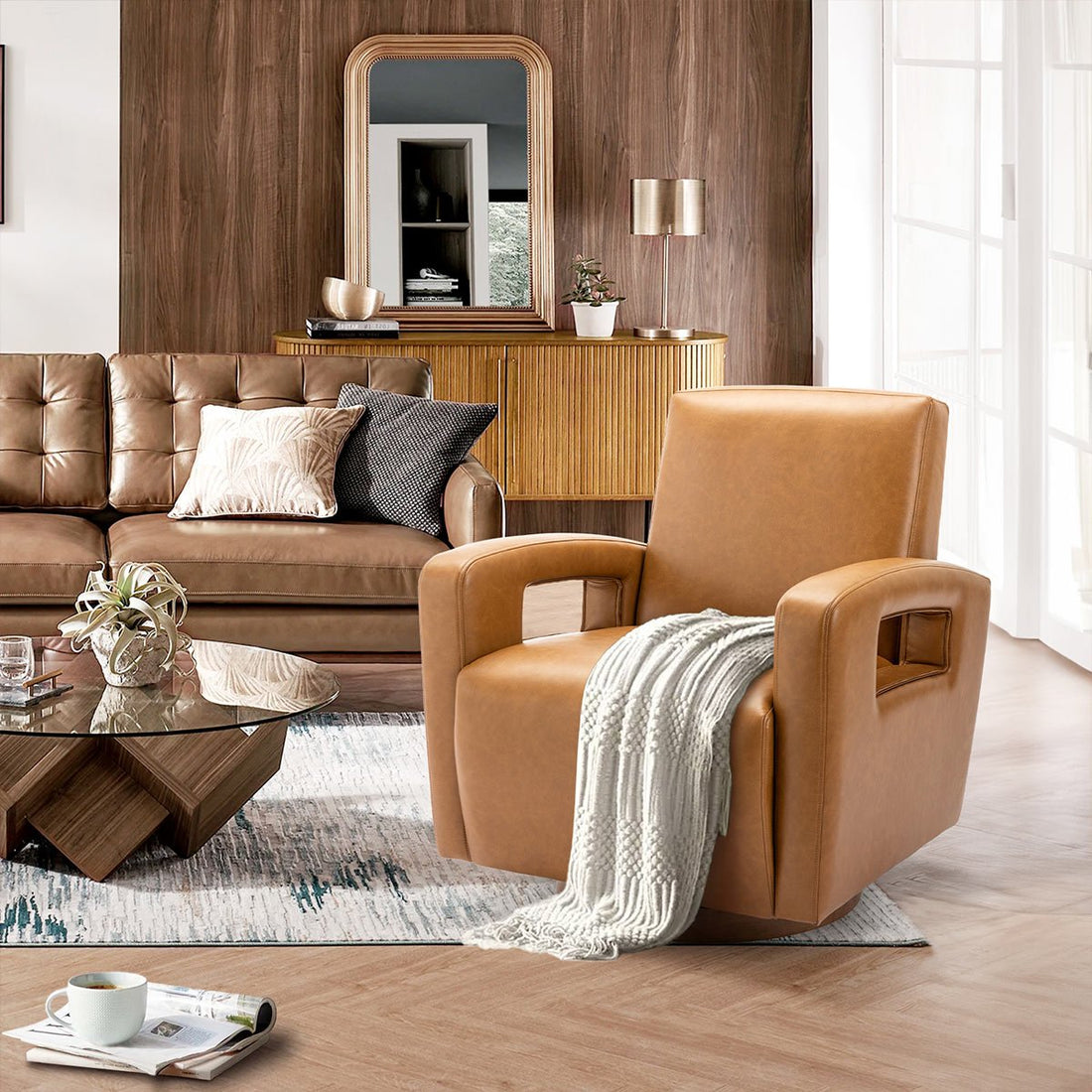 Modern 360 ° Faux Leather Swivel Accent Chair Armchair Single Sofa - Flyachilles