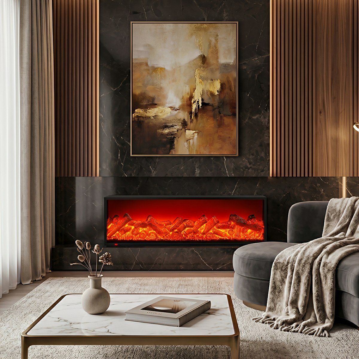 Modern 3D LED Flame Wall Fireplace Light Ambient Lighting - Flyachilles