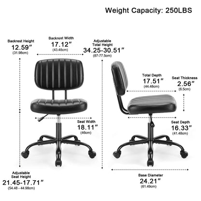 Modern Armless PU Leather Office Chair – Lumbar Support - Flyachilles