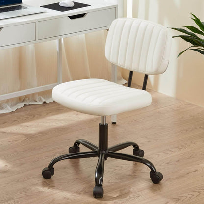 Modern Armless PU Leather Office Chair – Lumbar Support - Flyachilles