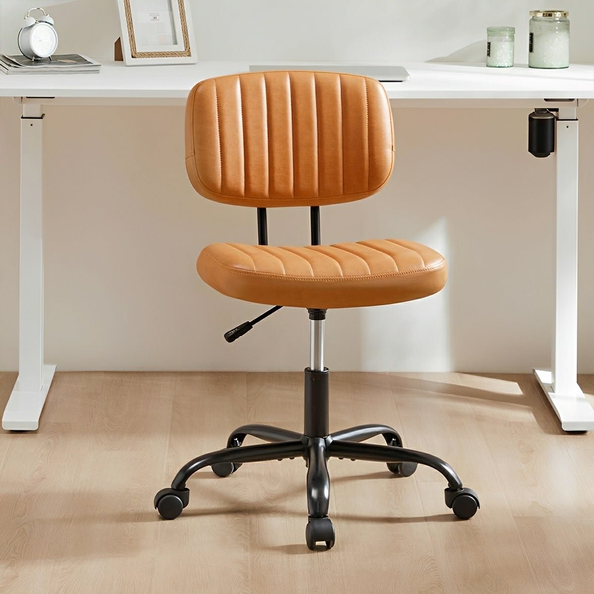 Modern Armless PU Leather Office Chair – Lumbar Support - Flyachilles