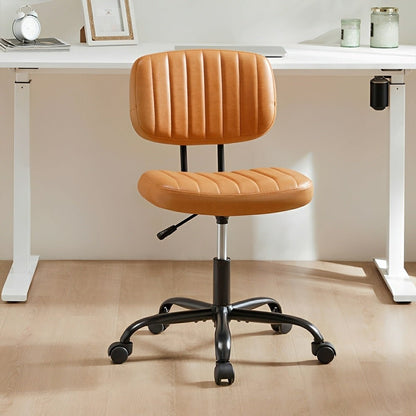Modern Armless PU Leather Office Chair – Lumbar Support - Flyachilles