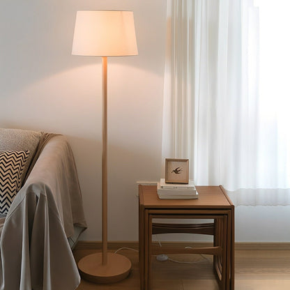 Modern Beech Wood Fabric Drum Shade LED Floor Lamp - Flyachilles