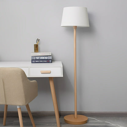 Modern Beech Wood Fabric Drum Shade LED Floor Lamp - Flyachilles