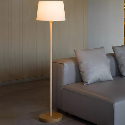 Modern Beech Wood Fabric Drum Shade LED Floor Lamp - Flyachilles
