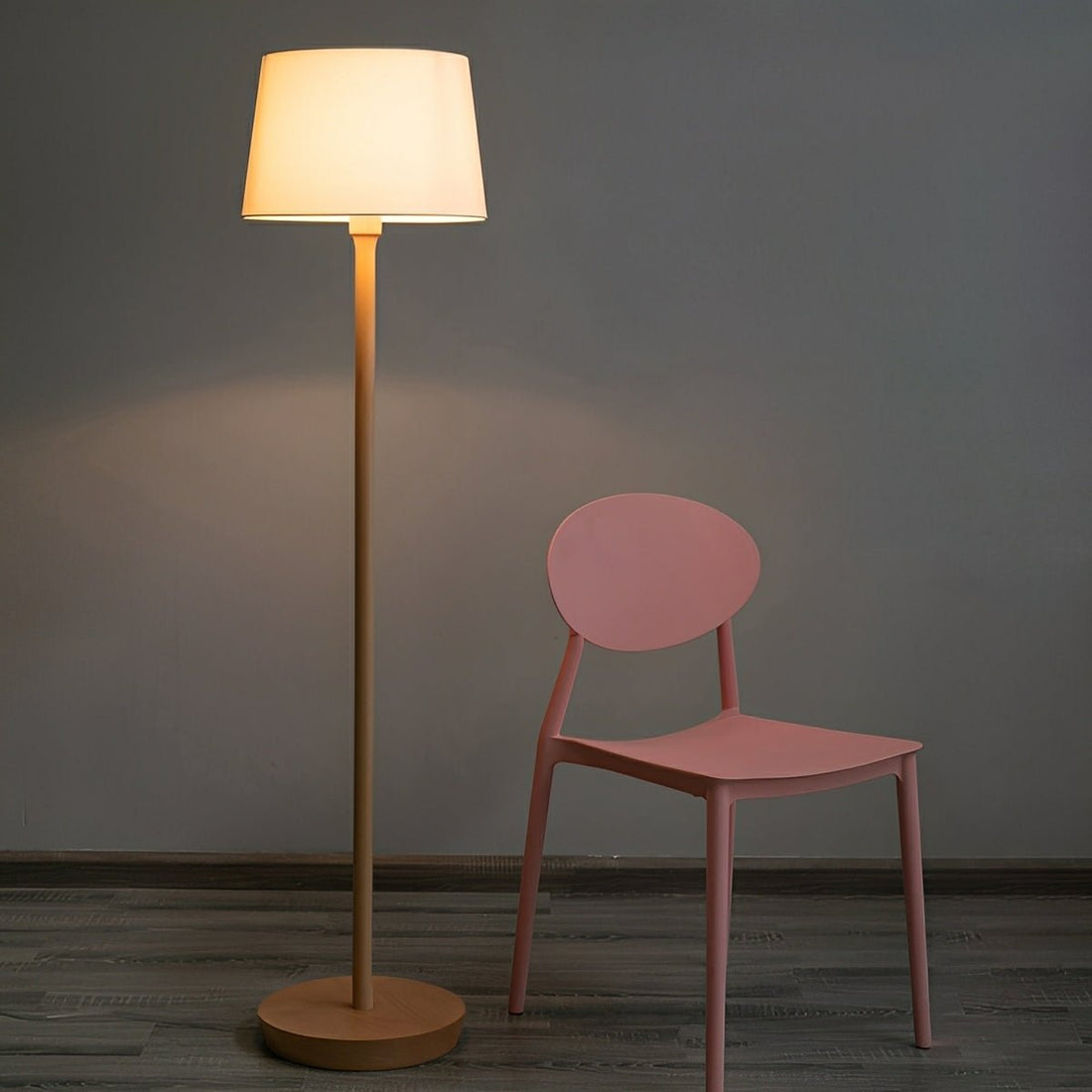 Modern Beech Wood Fabric Drum Shade LED Floor Lamp - Flyachilles