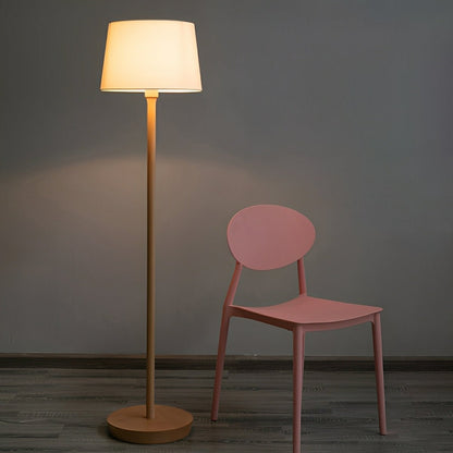 Modern Beech Wood Fabric Drum Shade LED Floor Lamp - Flyachilles