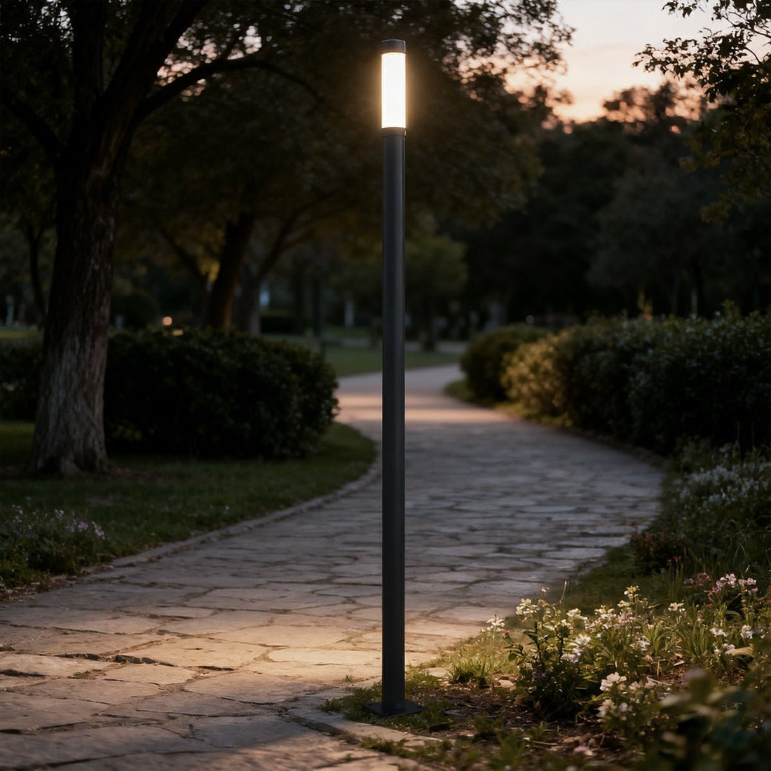 Modern Black Cylinder LED Column Outdoor Pole Street Light - Flyachilles
