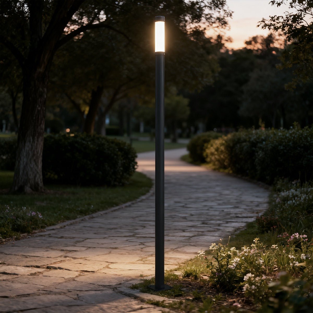 Modern Black Cylinder LED Column Outdoor Pole Street Light - Flyachilles