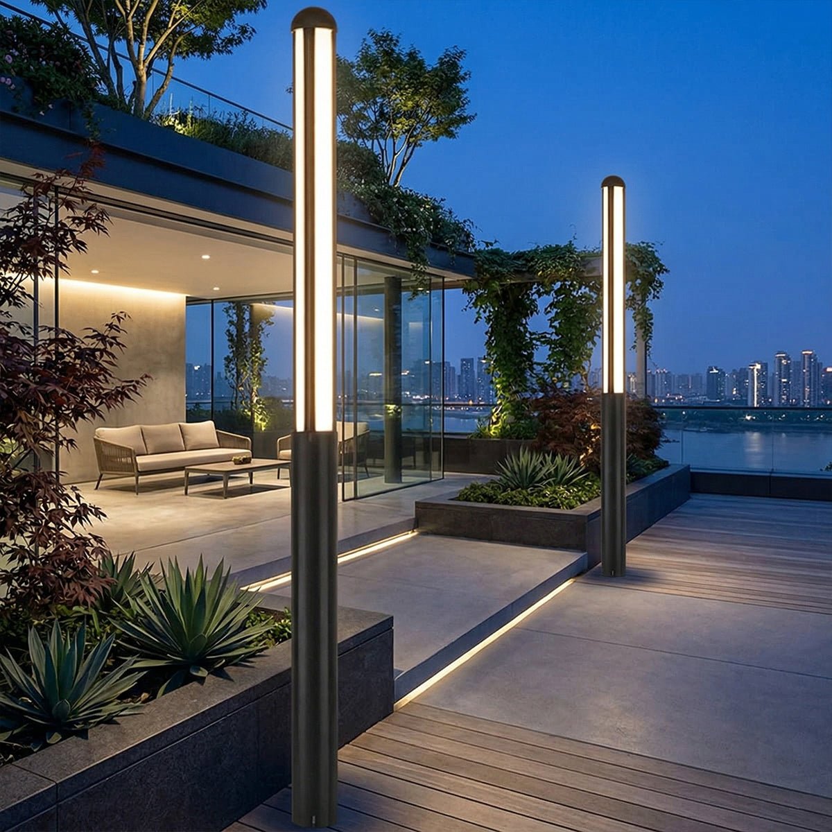 Modern Black Cylinder LED Bollard Light – Waterproof Outdoor Pathway ...