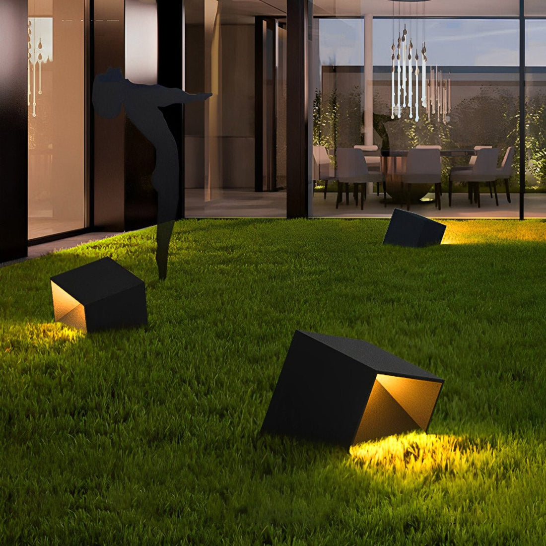 Modern Cube Garden Solar Outdoor Light Post Lantern - Flyachilles