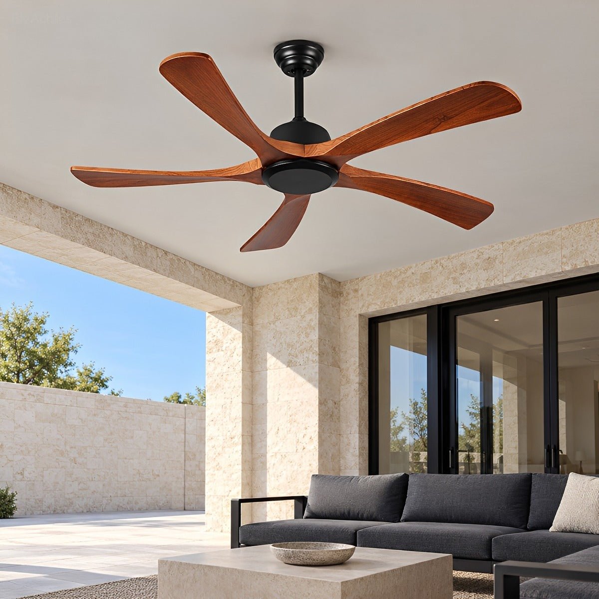 Modern Farmhouse Waterproof Wood Outdoor Ceiling Fan - Flyachilles