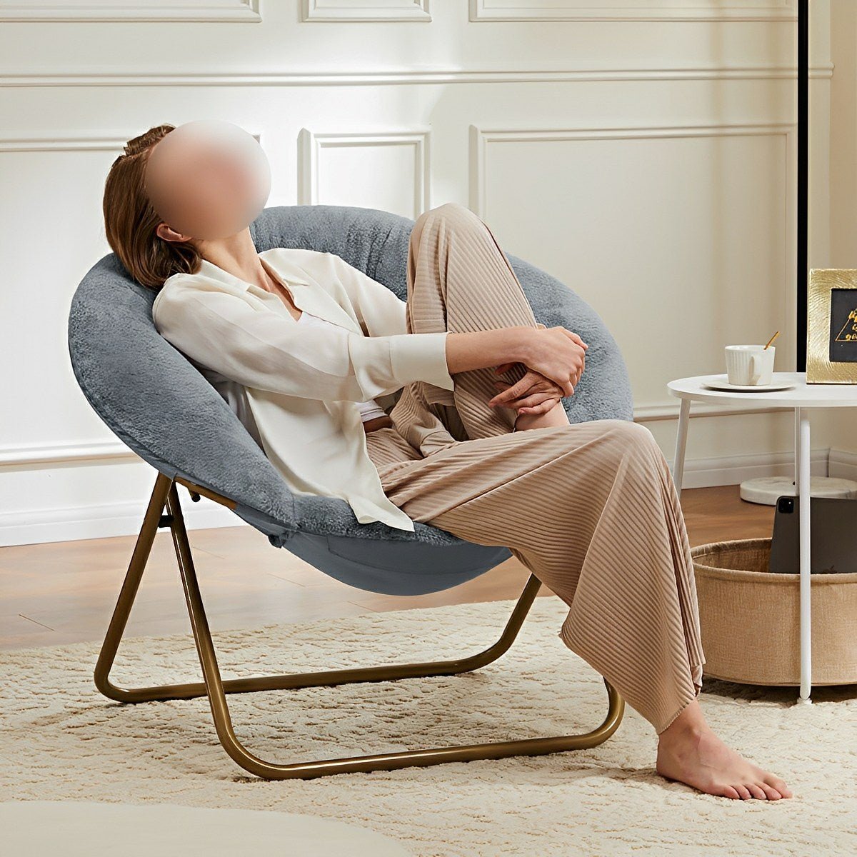 Modern Faux Fur Disc Chair – Bedroom, Living Room - Flyachilles