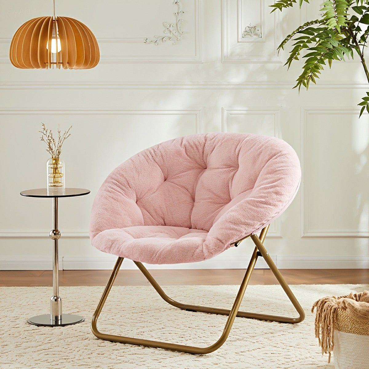 Modern Faux Fur Disc Chair – Bedroom, Living Room - Flyachilles