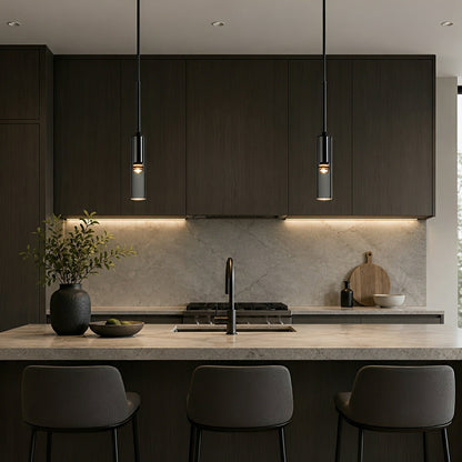 Modern Gray Cylindrical Crystal LED Pendant Light - Flyachilles