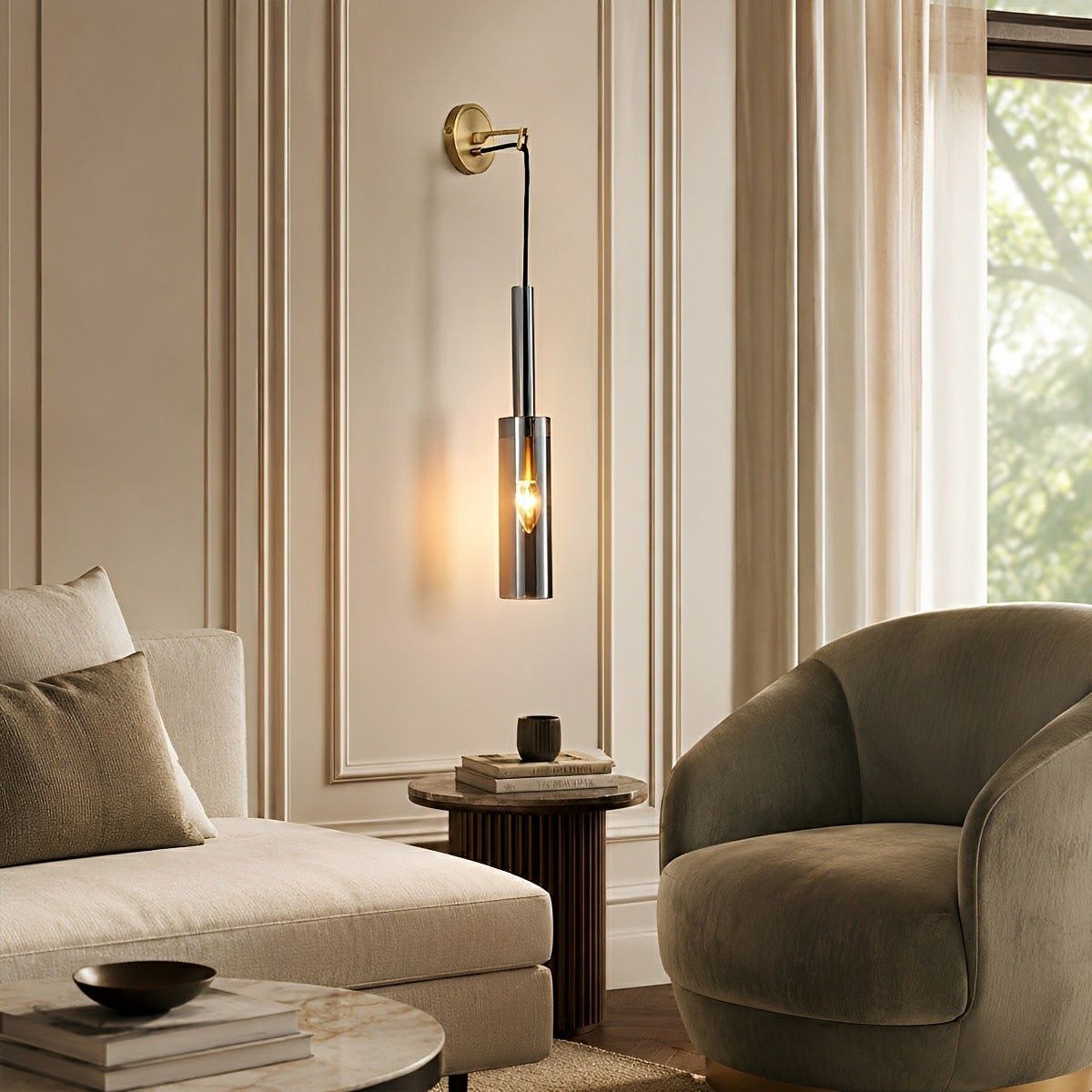 Modern Gray Cylindrical Crystal Wall Sconce - Flyachilles