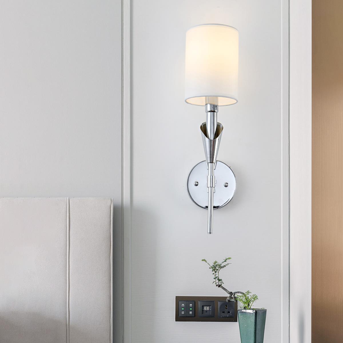 Modern Indoor Wall Sconces with White Fabric Shade - Flyachilles