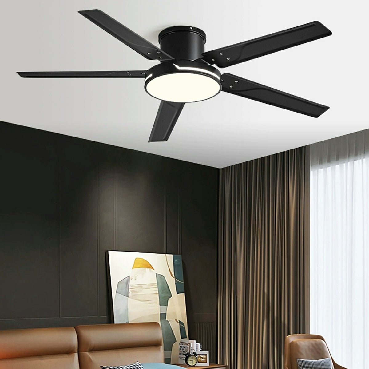 Modern Iron Five - leaf 6 - speed Inverter Fan Dimming Ceiling Fan Light - Flyachilles